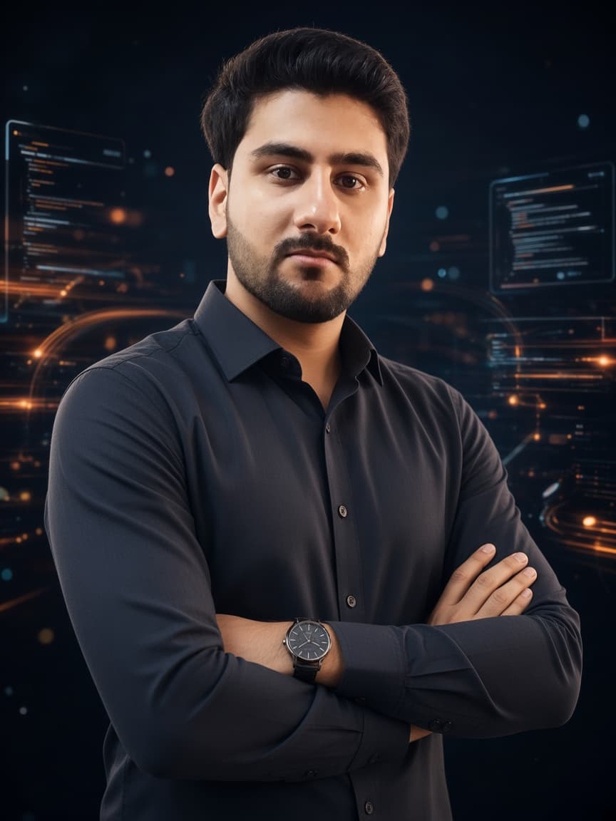 Futuristic technology portrait of Saifullah Khalid.